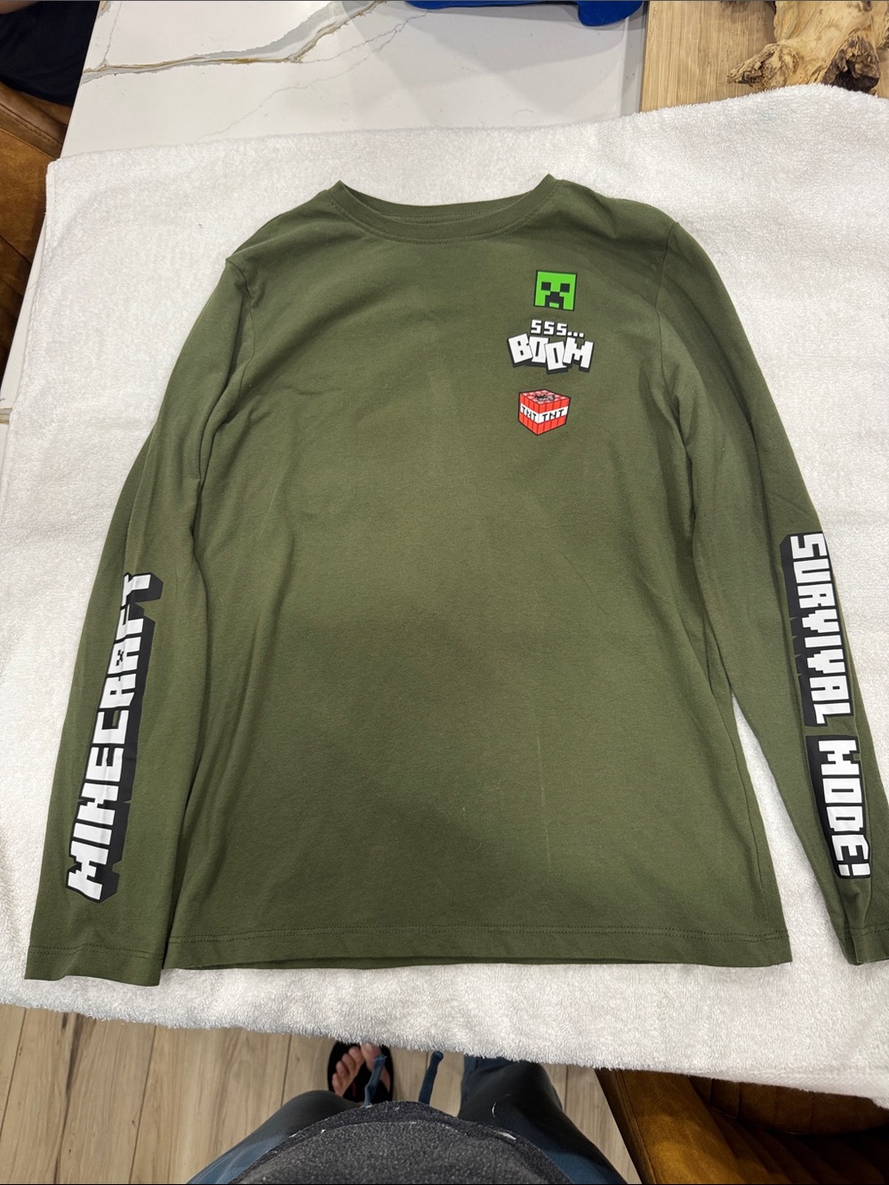 Minecraft Boys' Olive Green Long Sleeve Graphic Tee